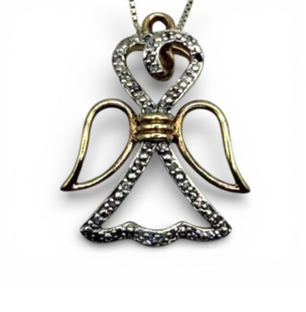 Sterling Silver Macasite Angel Pendant Necklace 18" .